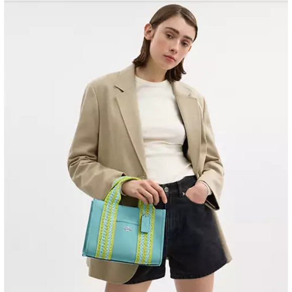 Coach Smith Tote 24 Crossbody In Leather/ Straw Webbing Light Turquoise CBG91 - Picture 11 of 11